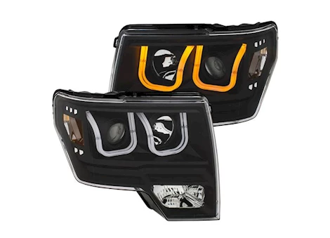 Anzo, Usa 09-14 F150  PROJECTOR HEADLIGHTS W/ U-BAR SWITCHBACK BLACK W/ AMBER