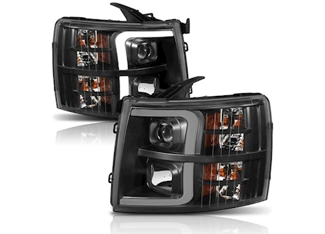 Anzo, Usa 07-13 silverado 1500/2500/3500 projector headlights w/ plank style switchback black w/ amber pair Main Image