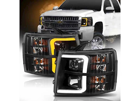 Anzo, Usa 07-13 SILVERADO 1500/2500/3500 PROJECTOR HEADLIGHTS W/ PLANK STYLE SWITCHBACK BLACK W/ AMBER PAIR