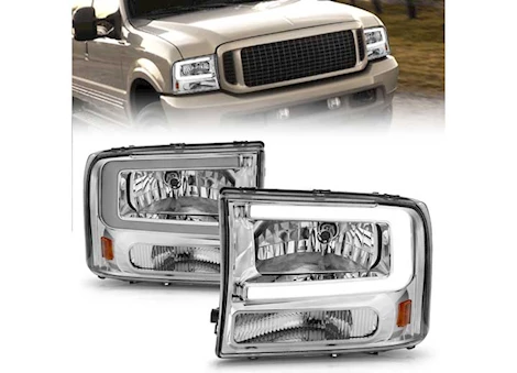 Anzo, Usa 00-04 excursion/99-04 f250/f350/f450 crystal headlights w/light bar chrome housing Main Image