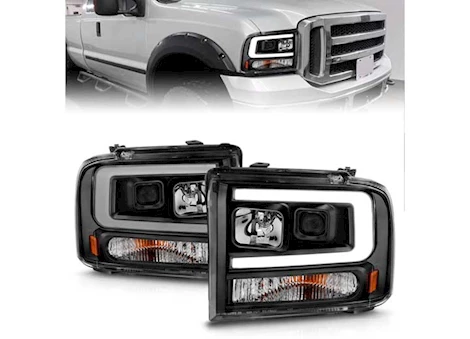 Anzo, Usa 05-05 excursion/05-07 f250/f350/f450/f550 projector headlights w/light bar black housing Main Image