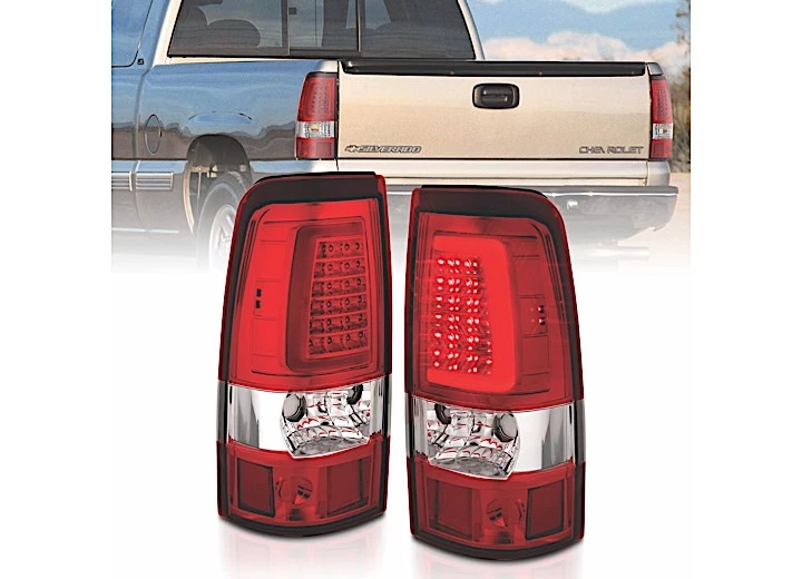 Anzo, Usa 03-06 silverado 1500/ 2500/3500 hd led taillights plank style chrome with red/cl Main Image