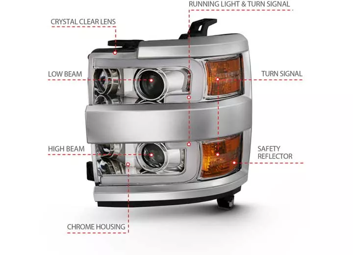 Anzo, Usa 15-16 silverado 25/3500hd projector headlights w/plank style design chrome w/amber driv/pass