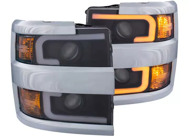 Anzo, Usa 15-17 silverado 25/3500hd projector headlights w/ plank style switchback black w/ amber (chrome rim)