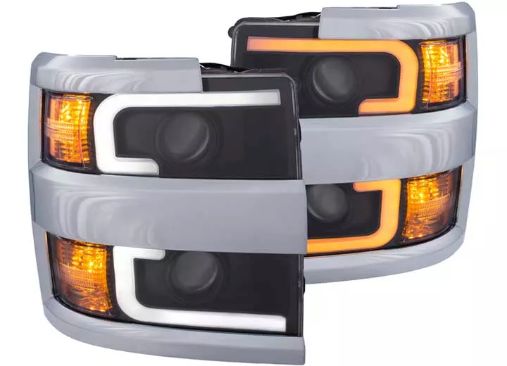 Anzo, Usa 15-17 silverado 25/3500hd projector headlights w/ plank style switchback black w/ amber (chrome rim)