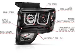 Anzo, Usa 09-14 f150  projector headlights w/ u-bar switchback black w/ amber