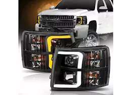 Anzo, Usa 07-13 silverado 1500/2500/3500 projector headlights w/ plank style switchback black w/ amber pair