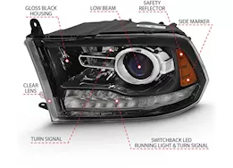 Anzo, Usa 09-18 ram 1500/10-18 ram 2500/3500 projector plank style switchback headlights black amber(oe style)