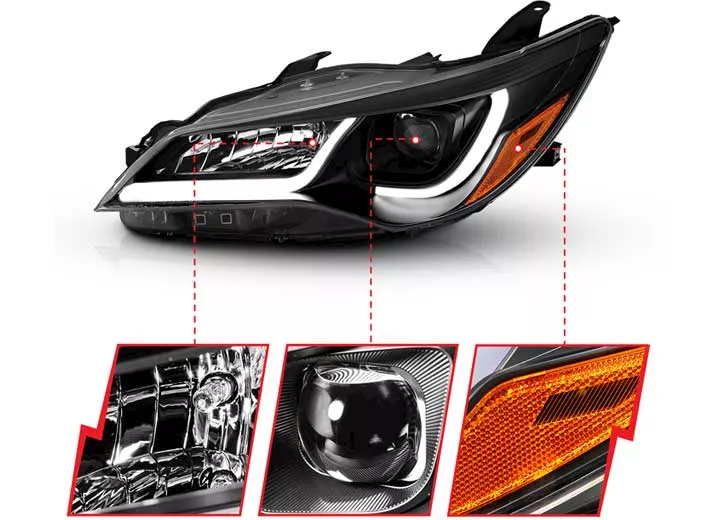 Anzo, Usa 15-16 camry 4dr projector headlights w/plank style design black w/amber drive/pass