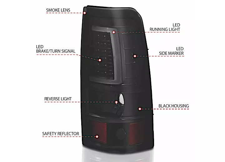 Anzo, Usa 99-02 silverado/sierra 1500/ 2500/3500 hd led taillights plank style black w/smo