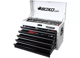 Boxo Tools 26in 5-drawer portable steel tool box w/ 103 pc metric tool set, white