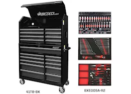 Boxo Tools Tech series, 41in loaded top and bottom combo tool box w/217pc tool set, gloss black