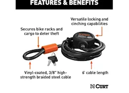 Curt Manufacturing Multi-use cable lock 6ft x 3/8in cable vinyl-coated braided steel