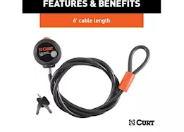 Curt Manufacturing Multi-use cable lock 6ft x 3/8in cable vinyl-coated braided steel