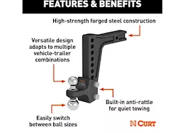 Curt Manufacturing Deep-drop adjustable trailer hitch ball mount with dual ball, 2in shank, 15k