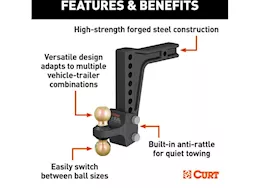 Curt Manufacturing Hd deep-drop adjustable hitch ball mount with dual ball, 2 1/2in shank, 20k