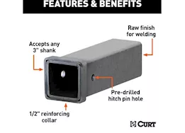 Curt Manufacturing 12in raw steel receiver tubing - 3in receiver 5/8in pin hole