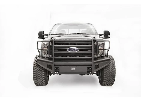 Fab Four's Black Steel Elite Front Bumper w/Full Guard and Tow Hooks Main Image