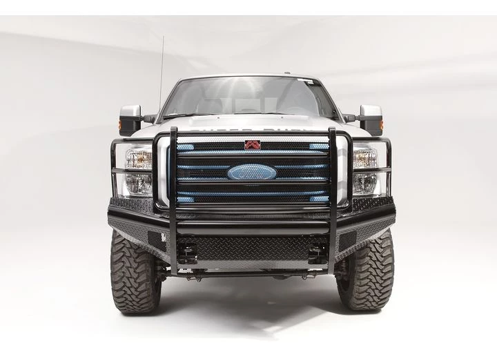 Fab Four's Black Steel Elite Front Bumper w/Full Guard and Tow Hooks