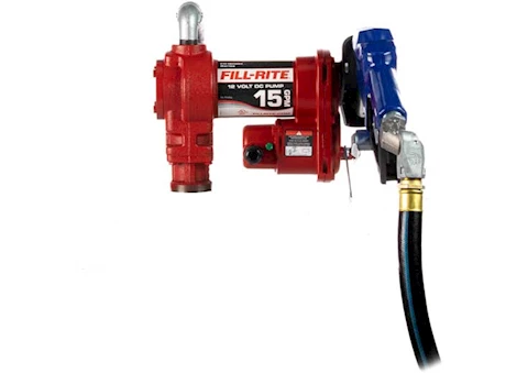 Fill-Rite 15 GPM, 12V DC PUMP,  3/4IN X 15FT ARCTIC HOSE, AUTOMATIC ARCTIC NOZZLE (LEADED SPOUT & BLUE COVER)