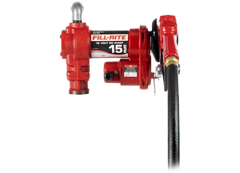 Fill-Rite 15 GPM, 12V DC PUMP, 3/4IN X 12FT HOSE, 3/4IN AUTOMATIC NOZZLE (UNLEADED SPOUT & RED COVER)