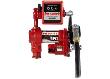 Fill-Rite 15 GPM, 12V DC PUMP, 3/4IN X 12FT HOSE, 3/4IN MANUAL NOZZLE, 5FT GROUND WIRE