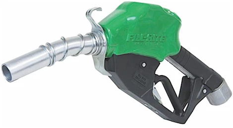 Fill-Rite 1IN HIGH FLOW AUTO NOZZLE DEISEL/GREEN/HOOK/ SPRING ON SPOUT/ RATED 50 PSI/5-25 GPM