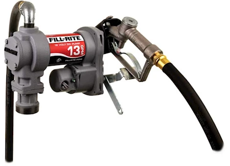 Fill-Rite 13 GPM, 12V DC PUMP, 3/4IN X 10FT HOSE, 3/4IN MANUAL NOZZLE, 5FT GROUND WIRE