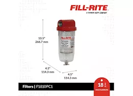 Fill-Rite 10 micron particulate filter, 1in - 12 unf, 18 gpm, clear bowl