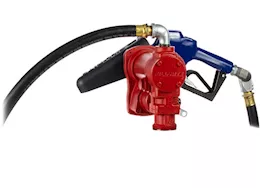 Fill-Rite 15 gpm, 12v dc pump,  3/4in x 15ft arctic hose, automatic arctic nozzle (leaded spout & blue cover)