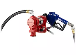 Fill-Rite 15 gpm, 12v dc pump,  3/4in x 15ft arctic hose, automatic arctic nozzle (leaded spout & blue cover)