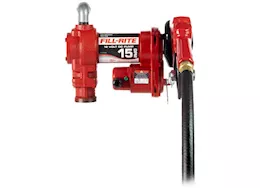 Fill-Rite 15 gpm, 12v dc pump, 3/4in x 12ft hose, 3/4in automatic nozzle (unleaded spout & red cover)