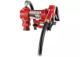 Fill-Rite 15 gpm, 12v dc pump, 3/4in x 12ft hose, 3/4in automatic nozzle (unleaded spout & red cover)