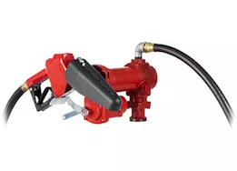 Fill-Rite 15 gpm, 12v dc pump, 3/4in x 12ft hose, 3/4in automatic nozzle (unleaded spout & red cover)