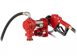 Fill-Rite 15 gpm, 12v dc pump, 3/4in x 12ft hose, 3/4in automatic nozzle (unleaded spout & red cover)