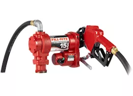 Fill-Rite 15 gpm, 12v dc pump, 3/4in x 12ft hose, 3/4in automatic nozzle (unleaded spout & red cover)