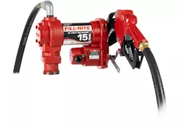 Fill-Rite 15 gpm, 12v dc pump, 3/4in x 12ft hose, 3/4in automatic nozzle (unleaded spout & red cover)