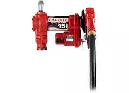 Fill-Rite 15 gpm, 12v dc pump, 3/4in x 12ft hose, 3/4in automatic nozzle (unleaded spout & red cover)