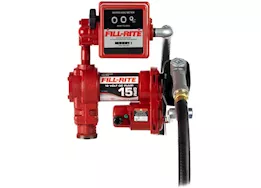 Fill-Rite 15 gpm, 12v dc pump, 3/4in x 12ft hose, 3/4in manual nozzle, 5ft ground wire