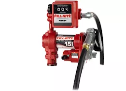 Fill-Rite 15 gpm, 12v dc pump, 3/4in x 12ft hose, 3/4in manual nozzle, 5ft ground wire