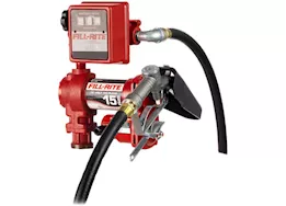 Fill-Rite 15 gpm, 12v dc pump, 3/4in x 12ft hose, 3/4in manual nozzle, 5ft ground wire