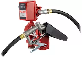 Fill-Rite 15 gpm, 12v dc pump, 3/4in x 12ft hose, 3/4in manual nozzle, 5ft ground wire