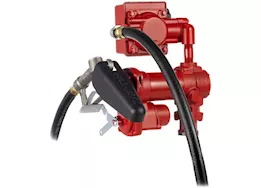 Fill-Rite 15 gpm, 12v dc pump, 3/4in x 12ft hose, 3/4in manual nozzle, 5ft ground wire