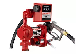 Fill-Rite 15 gpm, 12v dc pump, 3/4in x 12ft hose, 3/4in manual nozzle, 5ft ground wire