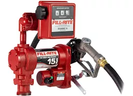 Fill-Rite 15 gpm, 12v dc pump, 3/4in x 12ft hose, 3/4in manual nozzle, 5ft ground wire