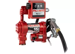 Fill-Rite 15 gpm, 12v dc pump, 3/4in x 12ft hose, 3/4in manual nozzle, 5ft ground wire