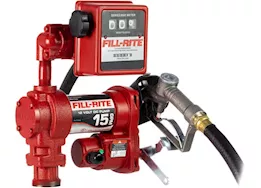 Fill-Rite 15 gpm, 12v dc pump, 3/4in x 12ft hose, 3/4in manual nozzle, 5ft ground wire