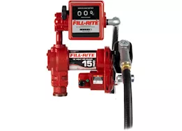 Fill-Rite 15 gpm, 12v dc pump, 3/4in x 12ft hose, 3/4in manual nozzle, 5ft ground wire