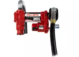 Fill-Rite 20 gpm, 12v dc high flow pump, 1in x 12ft hose, 1in manual nozzle, 5ft ground wire