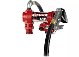 Fill-Rite 20 gpm, 12v dc high flow pump, 1in x 12ft hose, 1in manual nozzle, 5ft ground wire